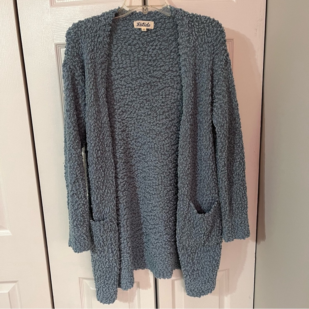 2 for 20 | Listicle Dusty Blue Popcorn Knit Open Front Cardigan